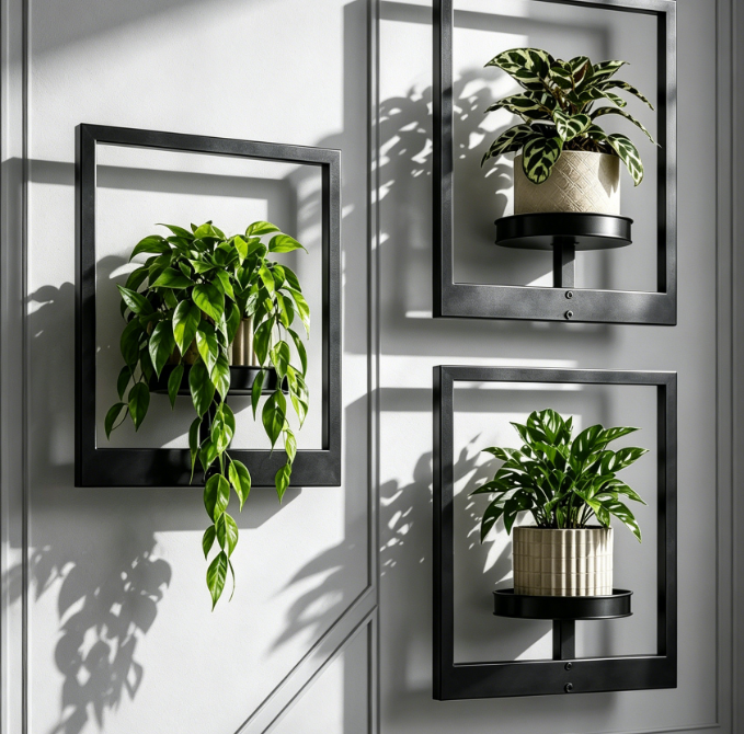 3-Piece Set of Hanging Planter Racks & Wall Planters