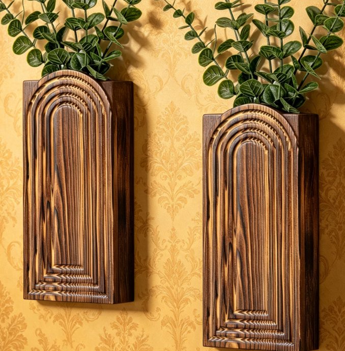 2-Piece Set of Wooden Wall Planters - Image 2