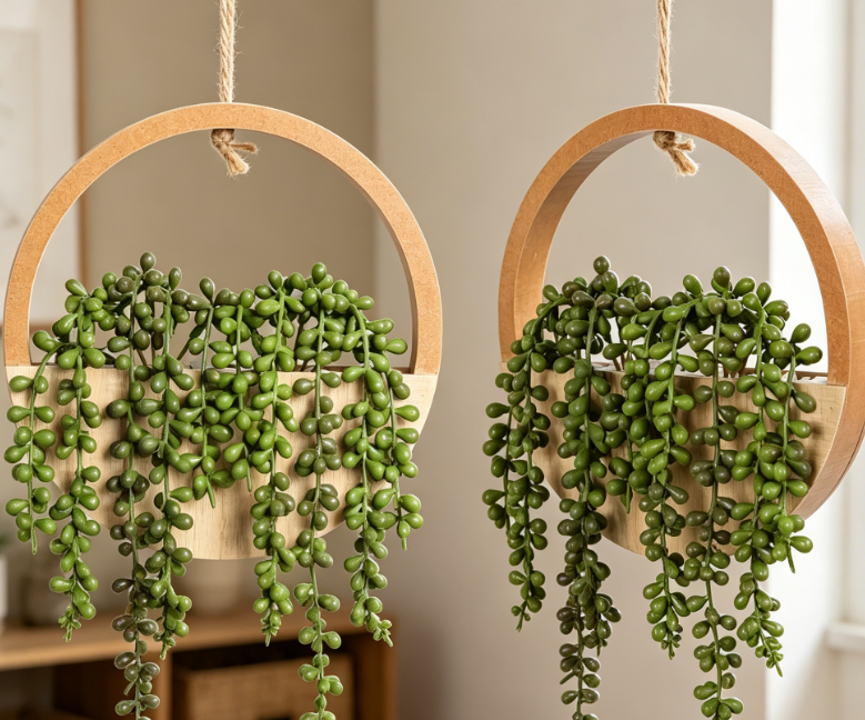 2-Piece Set of Artificial Hanging Succulents & Wall Decor - Image 2