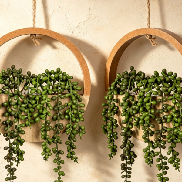 2-Piece Set of Artificial Hanging Succulents & Wall Decor