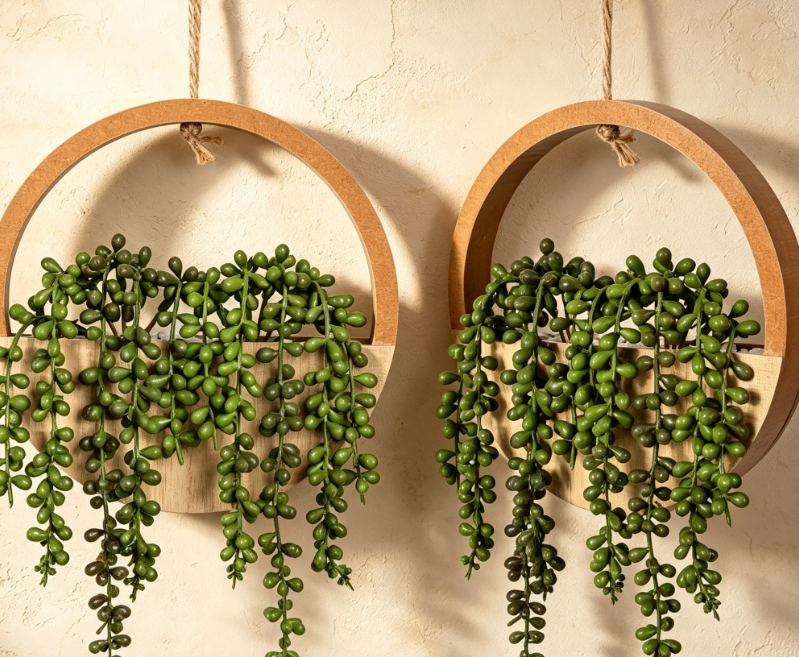 2-Piece Set of Artificial Hanging Succulents & Wall Decor