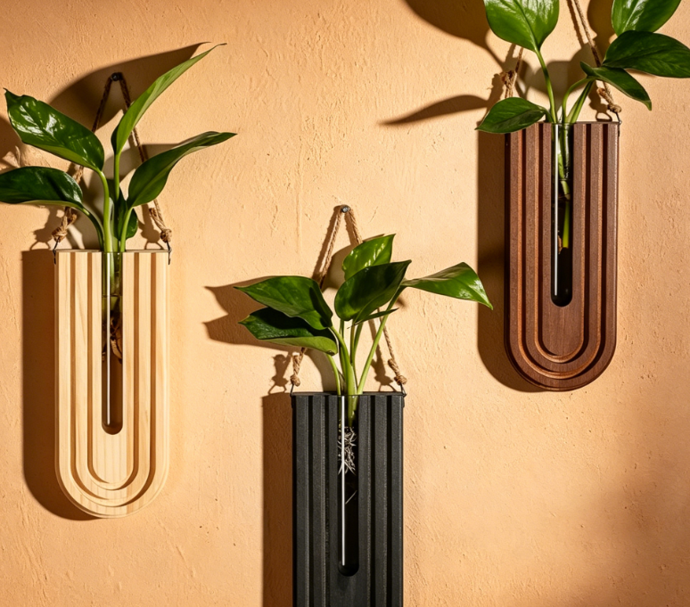 3-Piece Set of Wooden Wall Planters