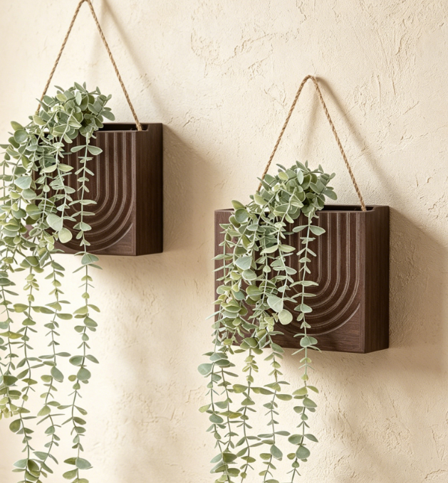 Wooden Vase with Artificial Eucalyptus & Wall Decor - Image 2