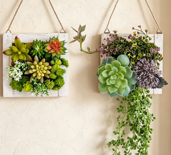 Artificial Succulent Wall Decor in Wooden Frame - Image 2