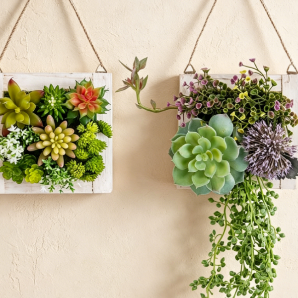 Artificial Succulent Wall Decor in Wooden Frame