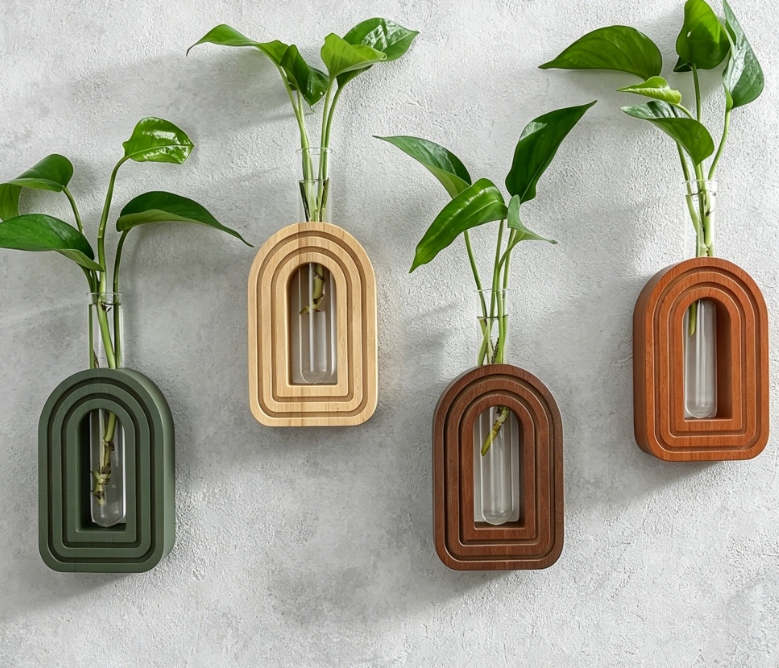 Wooden Arched Hydroponic Vase & Wall Decor - Image 2