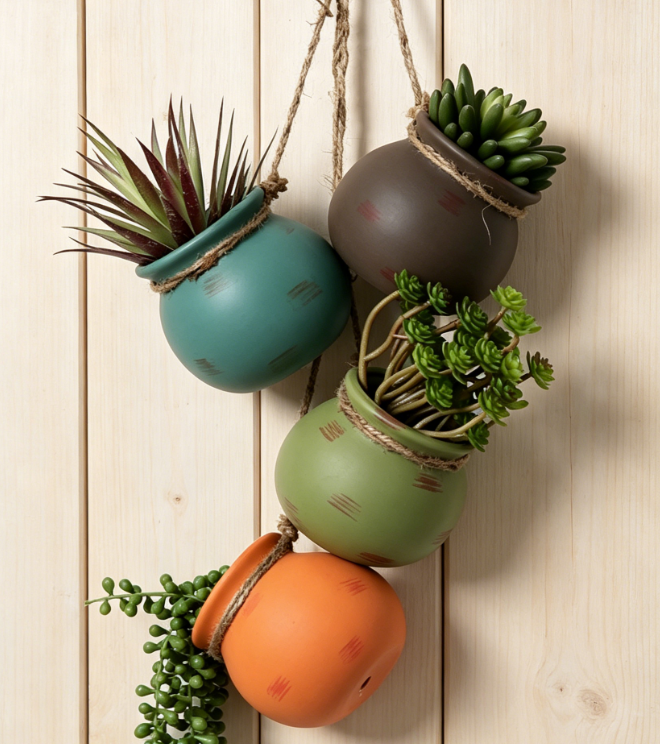 Faux Wood Hanging Planters (Set of 2)
