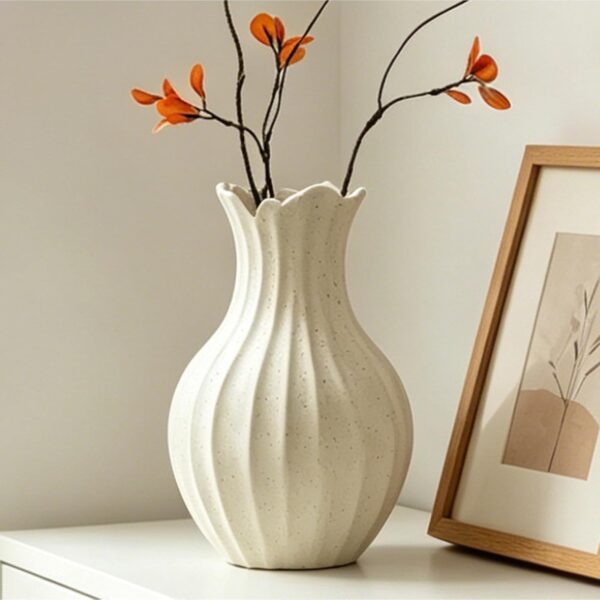 Matte Ceramic Vase, Cream-Colored Farmhouse-Style Ornament