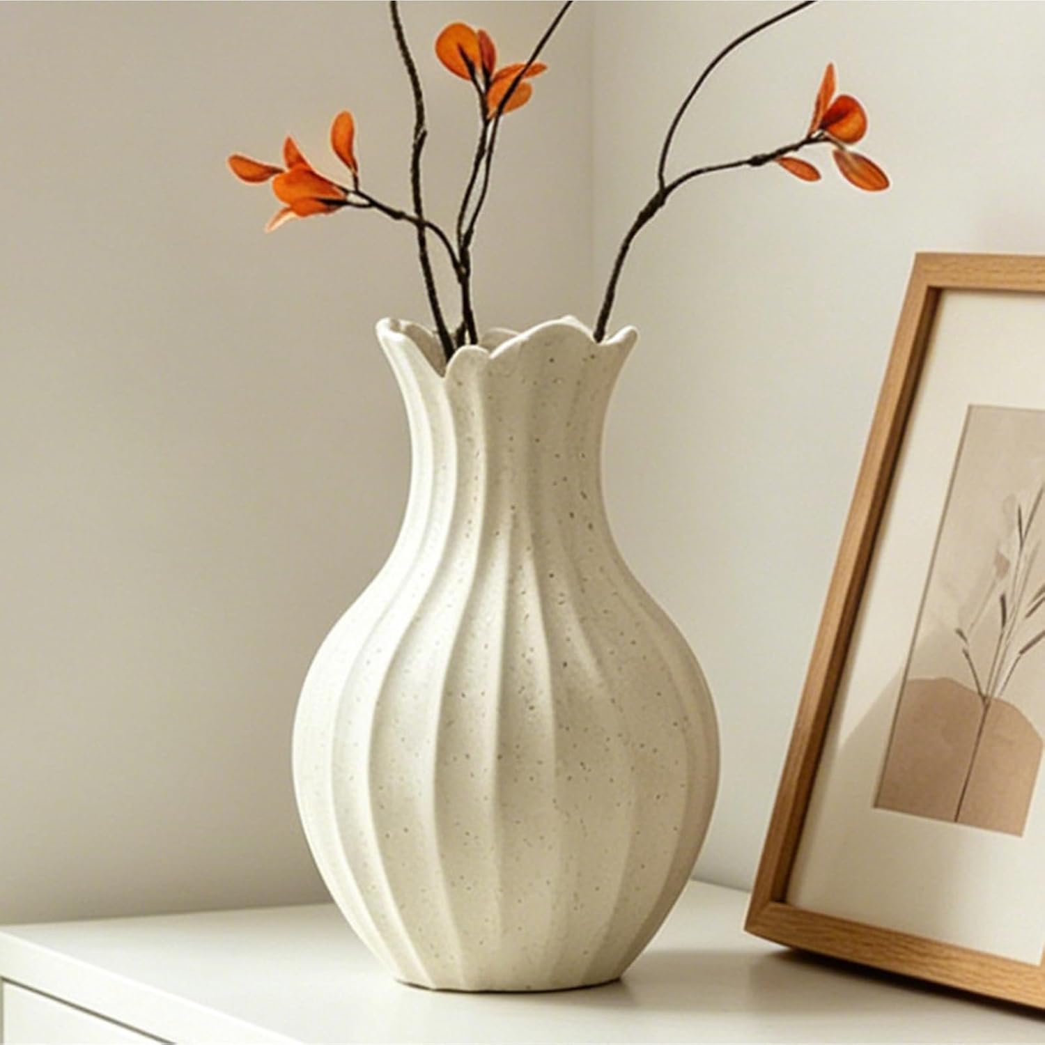 Matte Ceramic Vase, Cream-Colored Farmhouse-Style Ornament