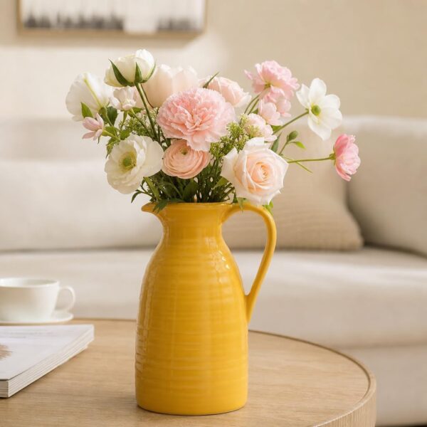Farmhouse Pitcher-Style Vase, Yellow Ceramic Ornament
