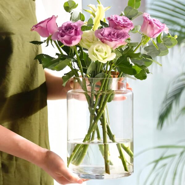 Clear Glass Vase, Large Modern Home Decor Piece For Floral Arrangements