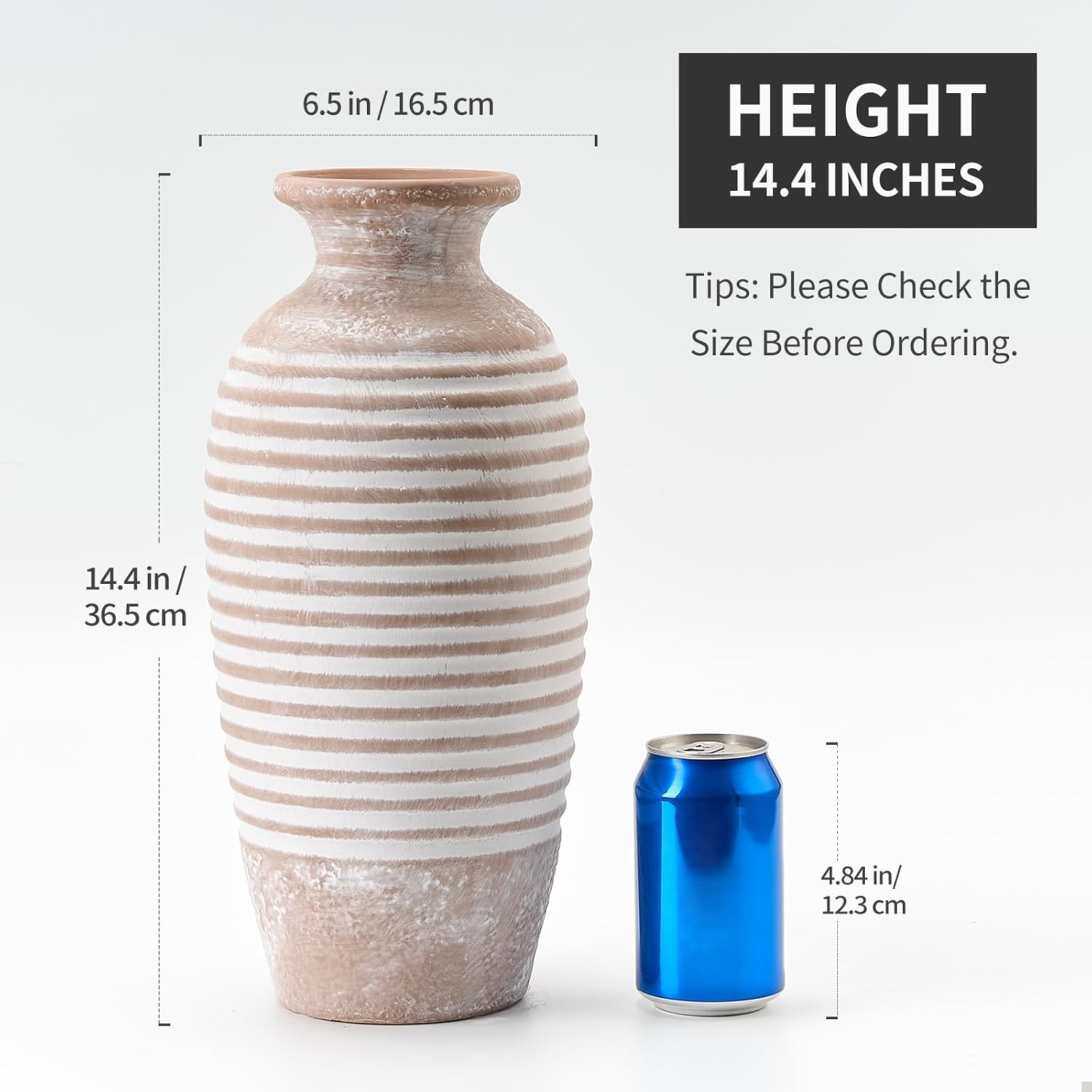 Large Minimalist Ribbed Ceramic Vase, Tall Farmhouse Decor - Image 2