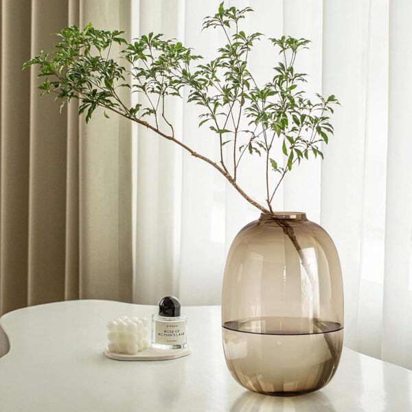 Brown Glass Vase, Round Colored Tabletop Ornament