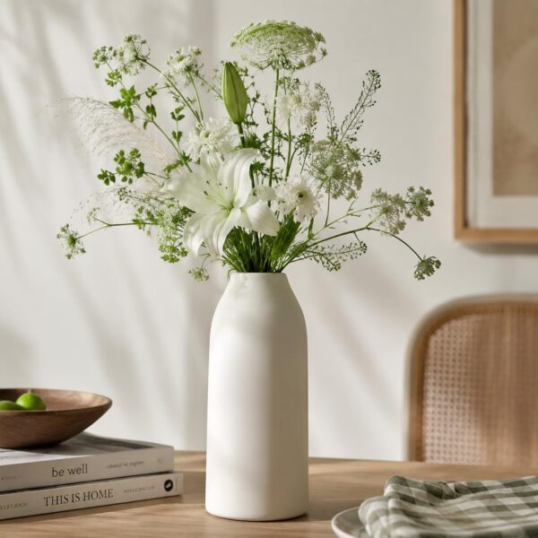 White Ceramic Vase, Matte Tall Minimalist Decor