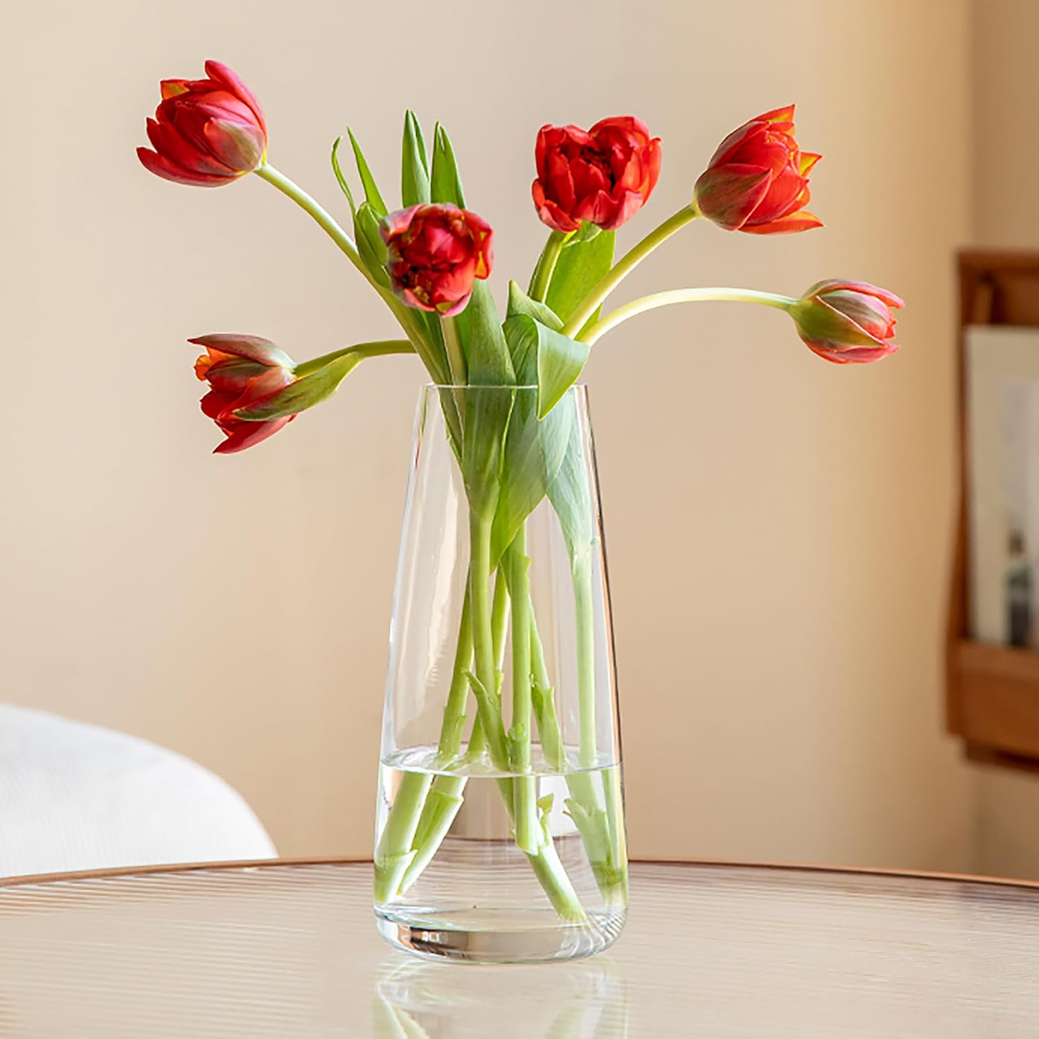 Modern Glass Vase, Clear Decorative Tabletop Piece