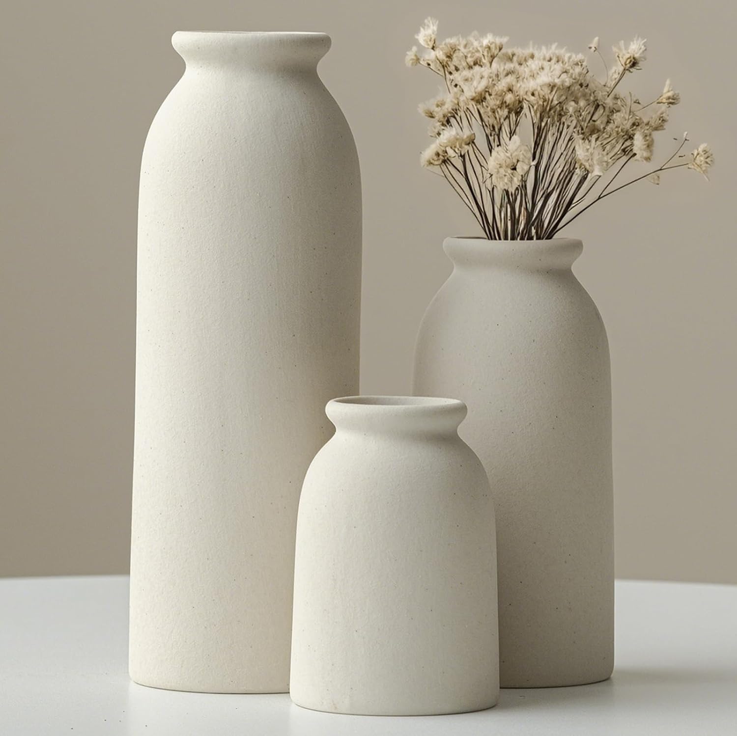 3-Piece Ceramic Vase Set, Bohemian Farmhouse Vase For Dried Flowers