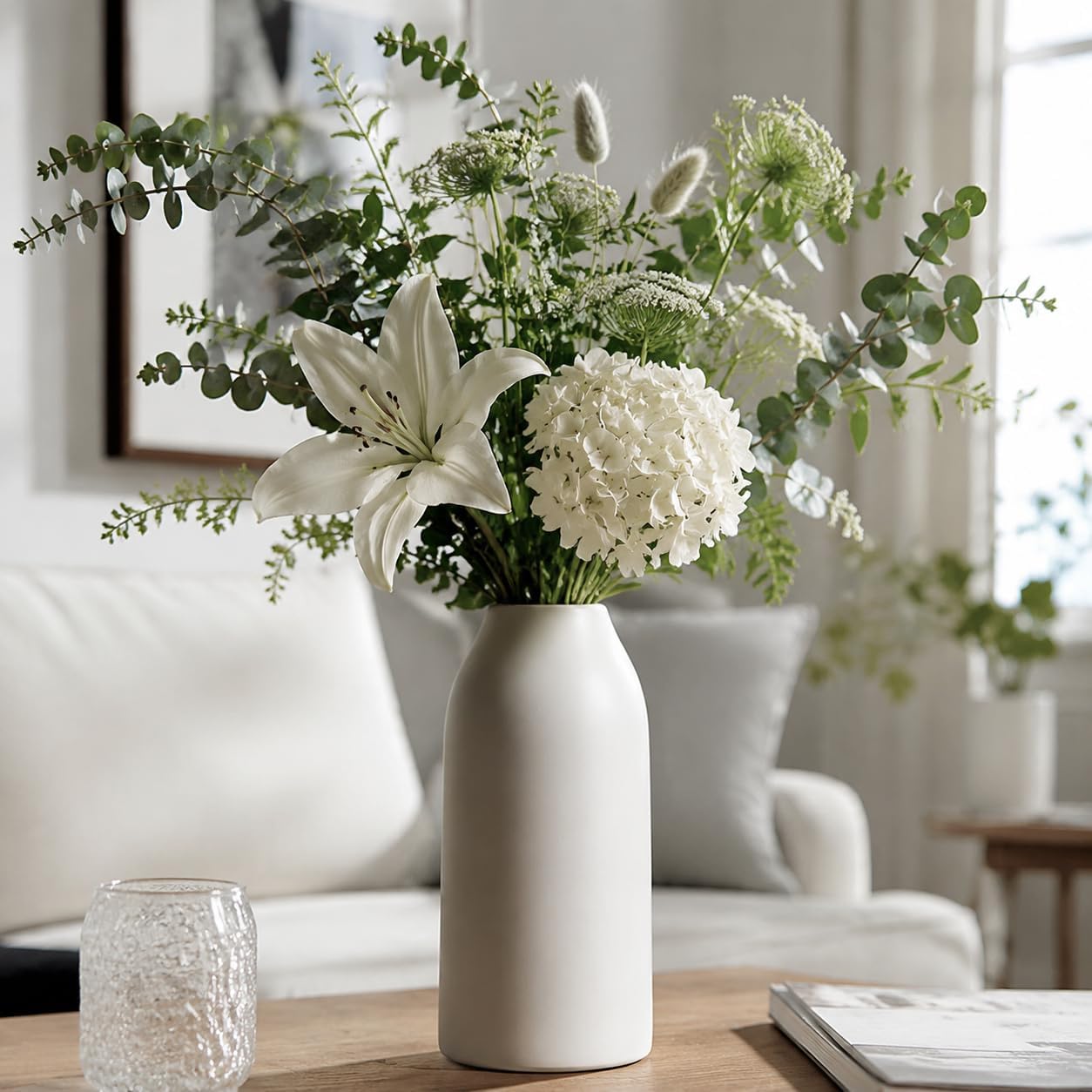 White Ceramic Vase, Matte Tall Minimalist Decor - Image 2