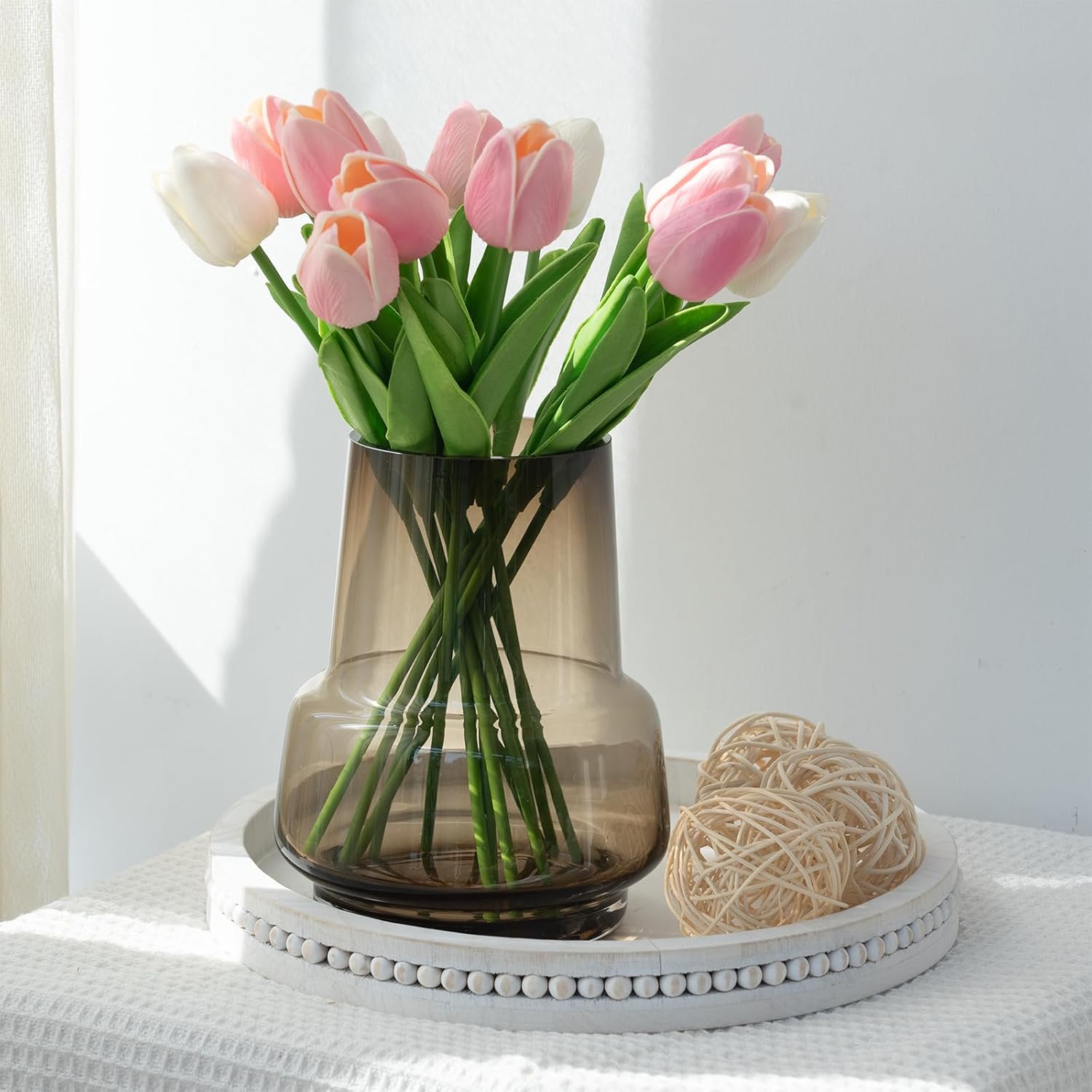 Amber Glass Vase, Modern Wide-Mouth Decorative Piece - Image 2