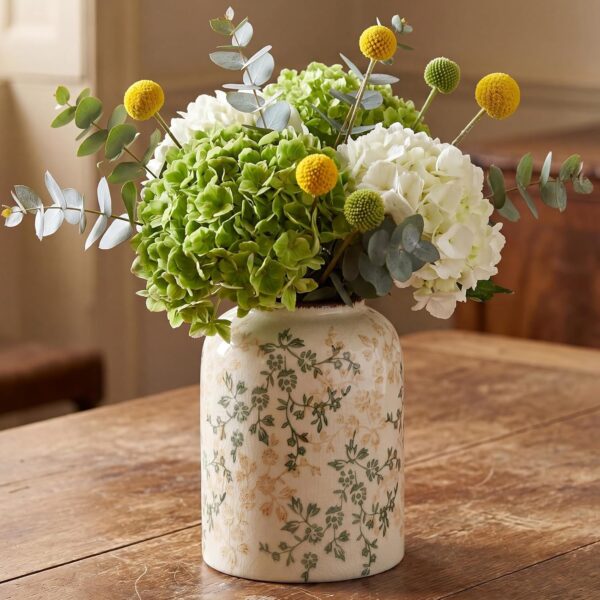 Vintage-Style Ceramic Vase, Classic Green And Beige Color Scheme