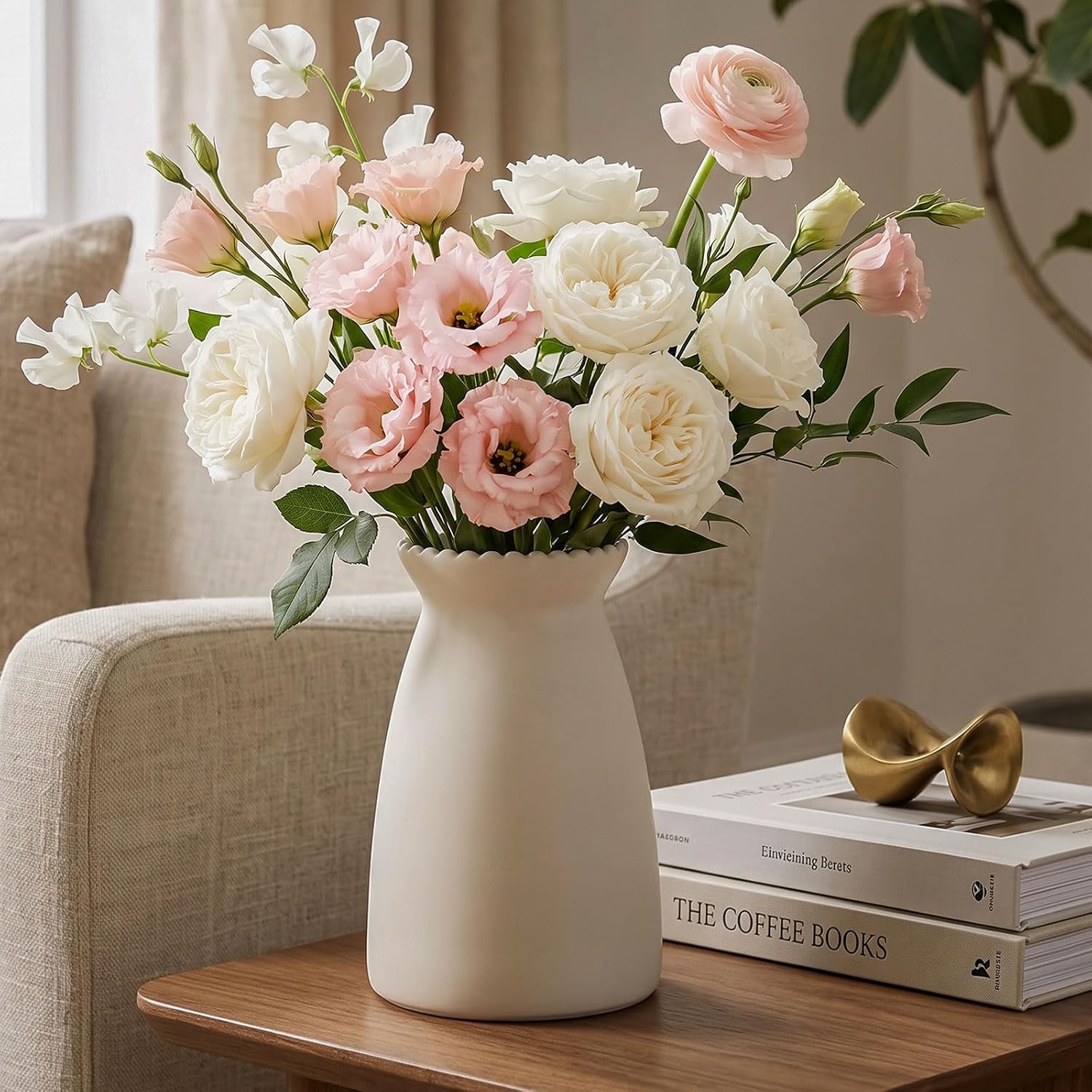 Cream-Colored Ceramic Vase, Modern Minimalist Tabletop Piece - Image 2
