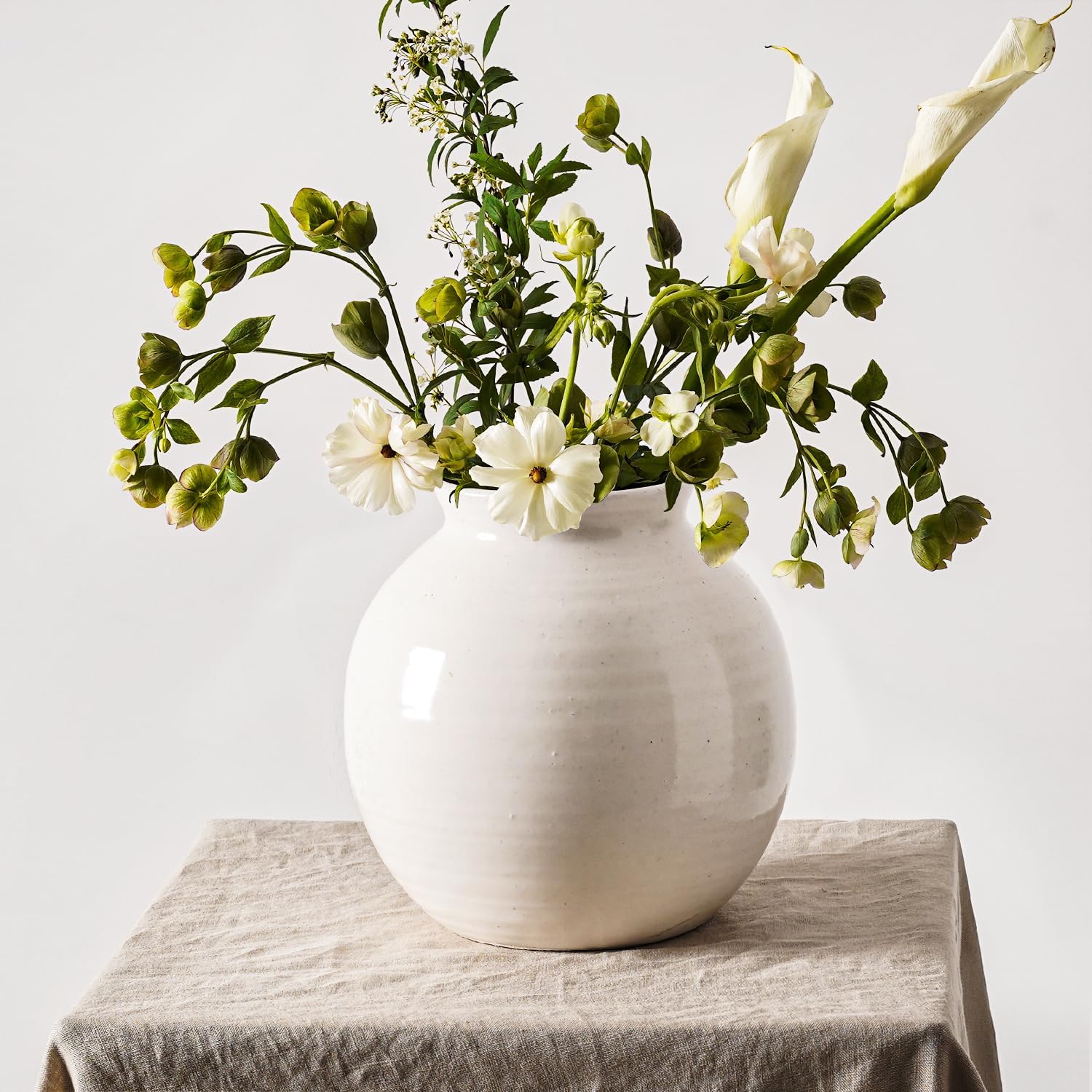 Large Decorative Ceramic Vase, Beige Tabletop Piece