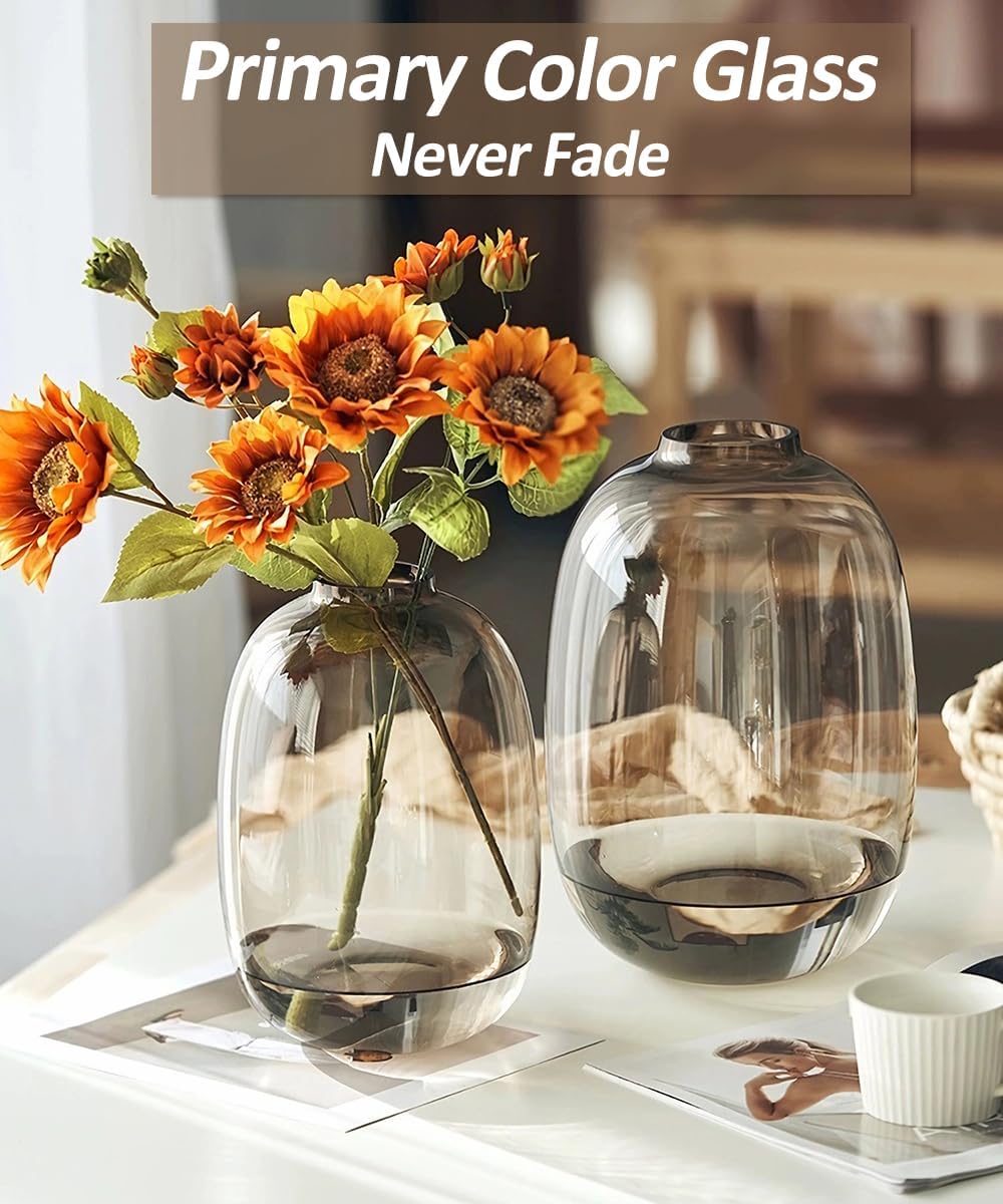 Brown Glass Vase, Round Colored Tabletop Ornament - Image 2
