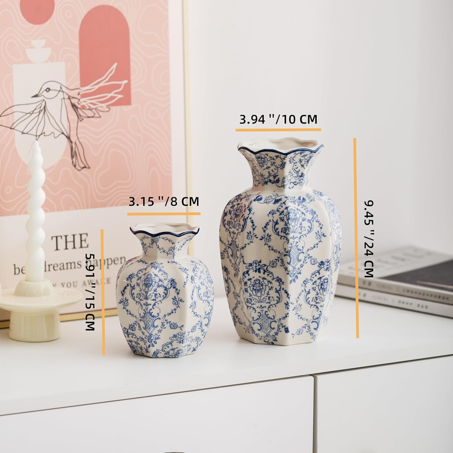 Blue And White Porcelain Style Vase, Vintage Blue Ceramic Ornament - Image 2
