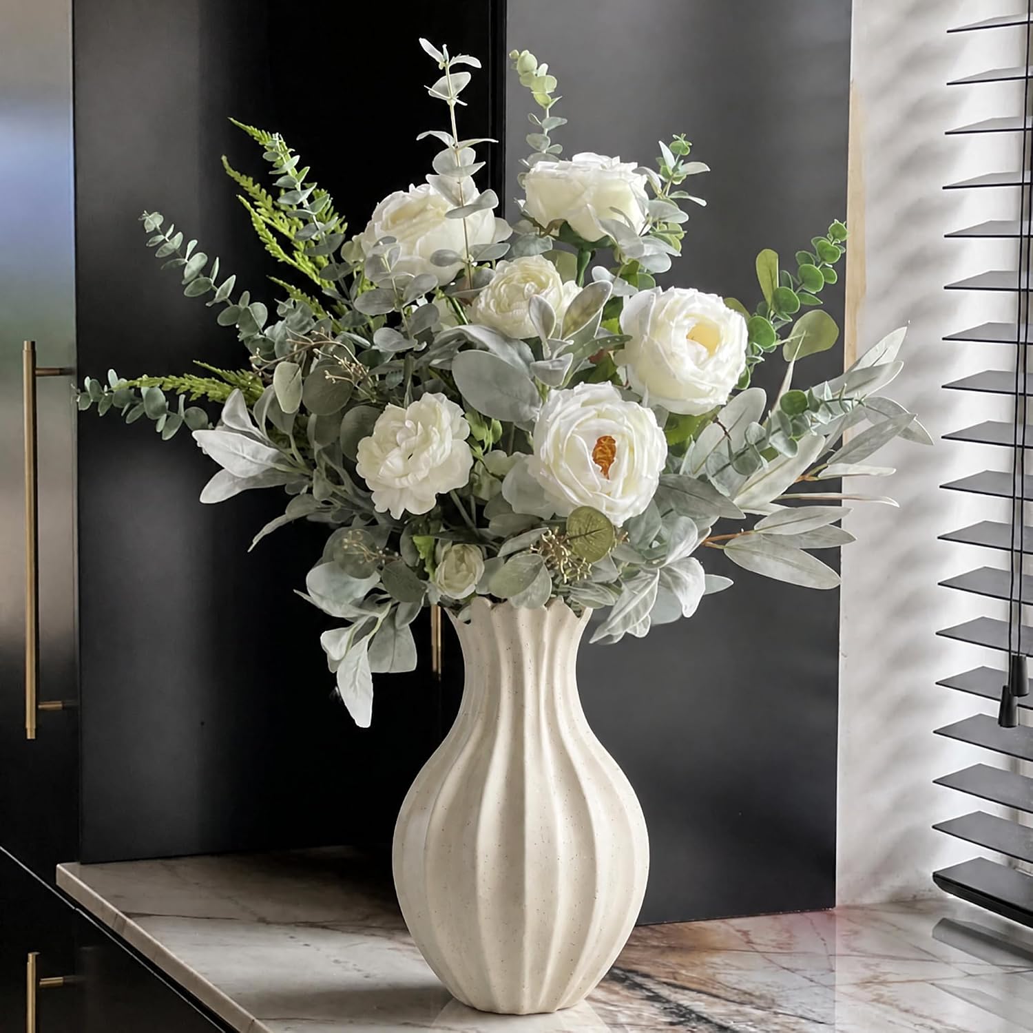 Matte Ceramic Vase, Cream-Colored Farmhouse-Style Ornament - Image 2