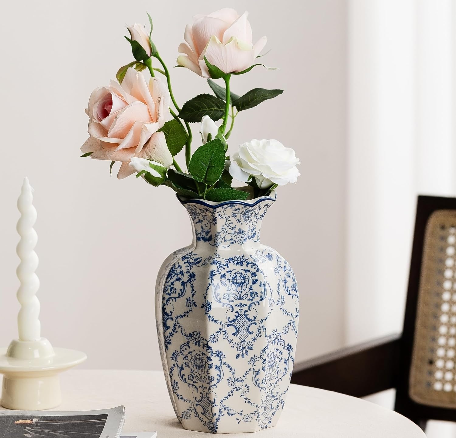 Blue And White Porcelain Style Vase, Vintage Blue Ceramic Ornament