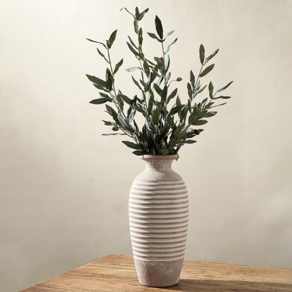 Large Minimalist Ribbed Ceramic Vase, Tall Farmhouse Decor