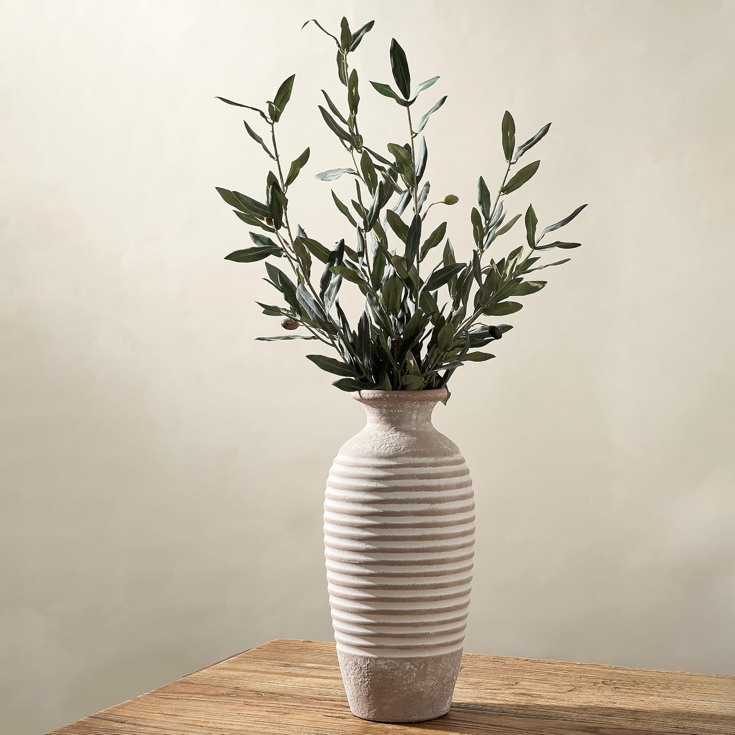 Large Minimalist Ribbed Ceramic Vase, Tall Farmhouse Decor