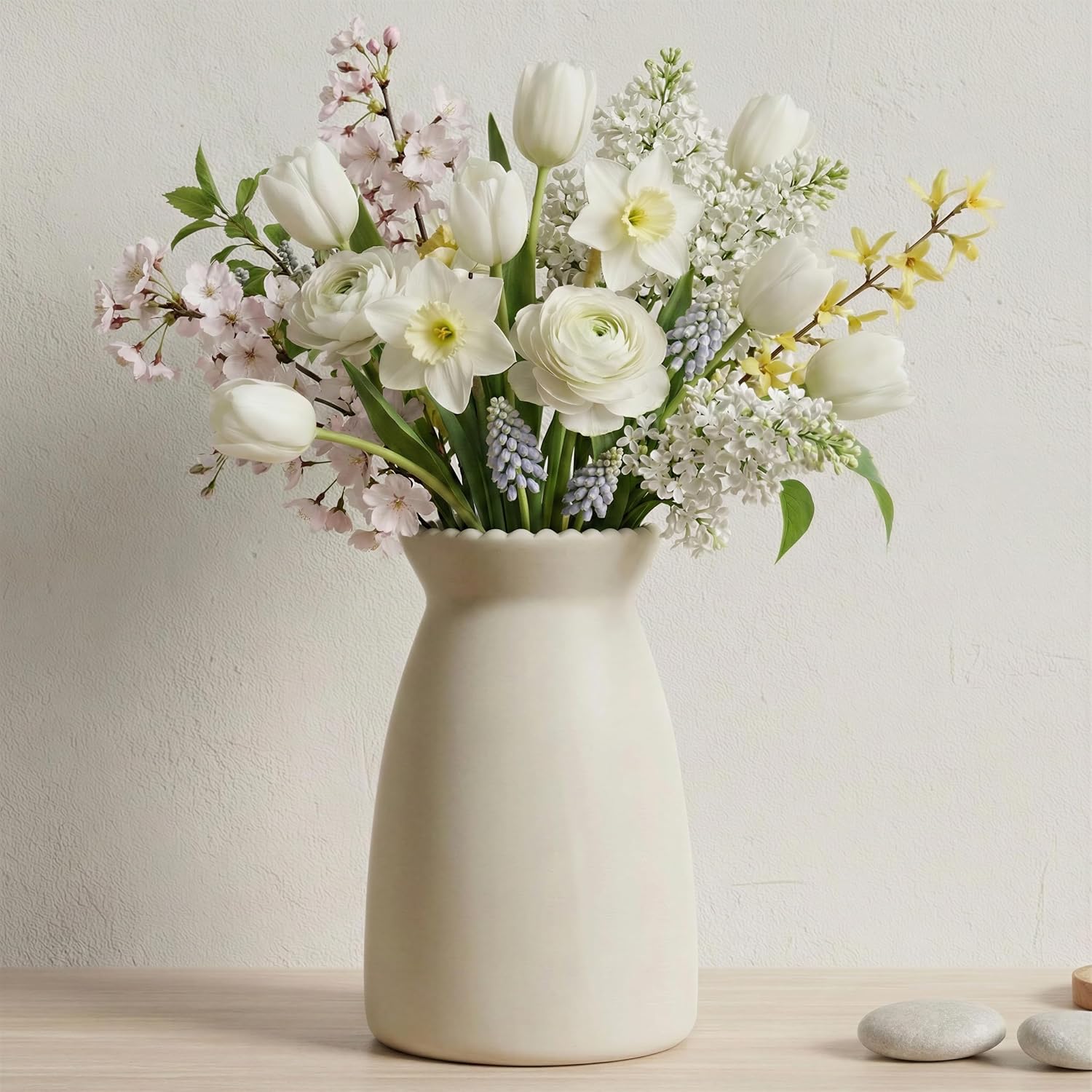 Cream-Colored Ceramic Vase, Modern Minimalist Tabletop Piece